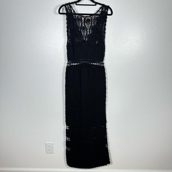 Cleobella Dress Diah Crochet Midi Cotton Sheer Sleeveless V Neck Boho Black M - Picture 3 of 9